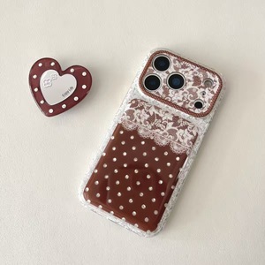 เคสโทรศัพท์มือถือ XP002 ลายลูกไม้ต่อผ้าลายจุด สำหรับ iPhone 16/15 ใช้ได้กับ Apple 18/17 PROMAX ป้องกันการตกกระแทก ครอบคลุมทุกด้าน พร้อมขาตั้ง - Product Image 4