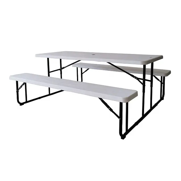 Factory Hotsale Stain Resistant Plastic HDPE Outdoor Camping Picnic Folding Table with Benches