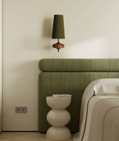 Applique murale vintage en bois avec abat-jour en tissu rétro français, éclairage LED pour chambre à coucher, chevet, couloir, hôtel, éclairage décoratif intérieur