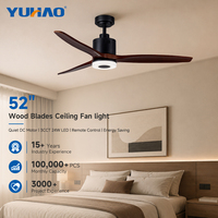 Ventilateur de plafond LED 52 pouces avec télécommande, moteur BLDC, pales en bois, pour salon et salle à manger de villa, fabrication OEM ODM