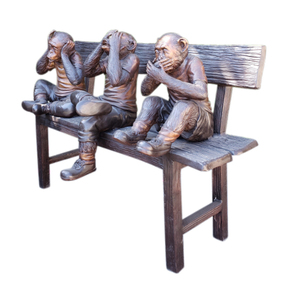Fontaine célèbre sculpture grandeur nature Bronze moulé laiton 3 sens singes sur banc Statue - Product Image 3