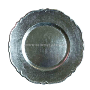 Plaque de chargement en métal, placage d'étain foncé, bordure perle, plaque de chargement, plats, assiettes - Product Image 4