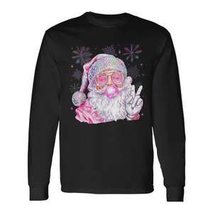 Camiseta vintage de manga larga con estampado de fuegos artificiales y chicle navideño de Papá Noel - Product Image 1