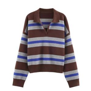 PB&ZA Nuovi Arrivi Estivi all'Ingrosso: Camicia Polo a Righe Casual da Donna con Scollo a V e Maniche Lunghe 5536056 - Product Image 4