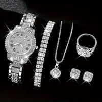 Ensemble de bijoux pour femme LP09 : montre à quartz, collier, bracelet, bague, chaîne en acier inoxydable, cadran en verre, boucles d'oreilles en alliage