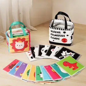 Montessori Flash Cards for Kids Educational Black White Colorful Cognitive Cards Soft Flash Card with Cloth Storage Bag for Baby