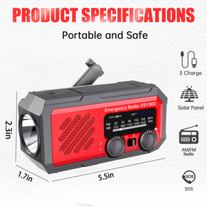 Radio de emergencia XSY XSY-300 con manivela solar, AM/FM, NOAA, batería de 2000 mAh, linterna, alarma SOS para supervivencia - Product Image 4