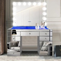 Meilleure Vente Coiffeuse en Verre Miroir LED Effet Diamant Broyé pour Chambre et Salon, Design Contemporain de Haute Qualité, Nouvelle Collection