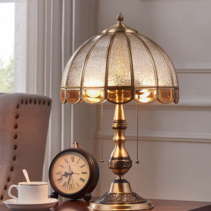 Lampada da Tavolo di Lusso Europea in Rame, Paralume in Vetro Ottone Anticato, Lampada da Scrivania Vintage <span class=keywords><strong>per</strong></span> Casa, Camera da Letto, Comodino, Lampada da Lettura - Product Image 2