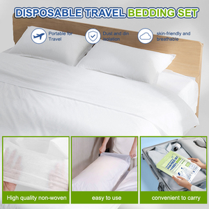 UUKKG Ensemble de draps jetables en pâte de bois vierge 3 pièces pour lit simple, kit de voyage, literie hygiénique pour séjour de nuit, directement de l'usine - Product Image 4