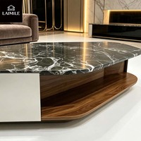 Table basse hexagonale moderne en marbre naturel avec pieds en bois massif, table de salon de luxe, mobilier de maison OEM ODM