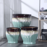 Nouvelle jardinière réactive bleue émaillée Pots de fleurs ensemble de 3 vases géants en céramique pour extérieur maison jardin contemporain conceptions personnalisées