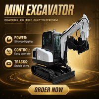 Mini-excavatrice 1 tonne, petite pelle sur chenilles hydraulique compacte avec cabine, machine agricole et de jardin, haute efficacité, pompe à engrenages et moteur
