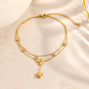 <span class=keywords><strong>Tobillera</strong></span> de Acero Inoxidable para Mujer SongYi con Dijes de Estrella y Luna Antideslustre, Chapada en Oro PVD de 18K, Ideal para la Playa o como Regalo - Product Image 3