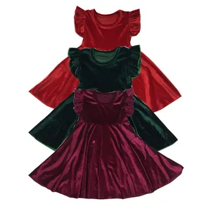 새로운 디자인 아기 소녀 가을 단색 벨벳 드레스 아이 착용 옷 소녀 Twirl 드레스