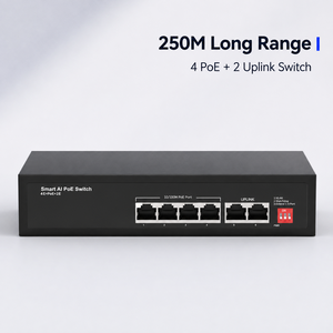 SK1700-QF0402P Switch PoE No Administrado de 6 Puertos 10/100Mbps, 4 Puertos 802.3af/at 30W + 2 Puertos Uplink de Largo Alcance 250m para CCTV IPC - Product Image 1