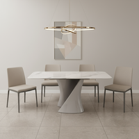 Table à manger rectangulaire en marbre blanc de luxe moderne, base sculpturale torsadée, meuble de maison en céramique frittée, directement de l'usine