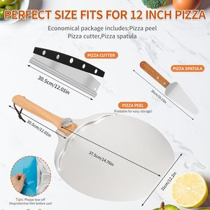 Ensemble de pelle à pizza en aluminium avec spatule professionnelle, manche en <span class=keywords><strong>bois</strong></span> pliable et coupe-pizza à bascule - Compatible avec les fours - Product Image 3