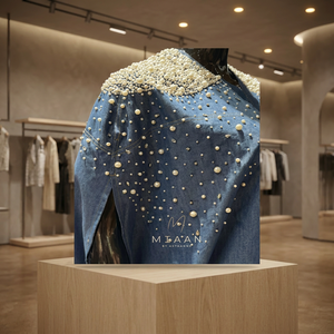 Chemise en jean décontractée pour femme, motif perles, respirante, écologique, style de luxe, manches longues, coupe classique, idéale pour l'été - Product Image 3