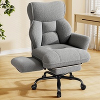 Chaise de bureau de direction pivotante en cuir rustique et velours Teddy, avec pieds croisés en boucle, style personnalisé