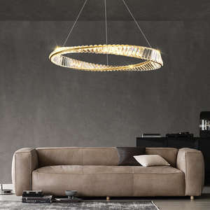 Araña creativa de alta calidad, anillo de un solo círculo de lujo moderno, luz colgante de cristal LED redonda - Product Image 5