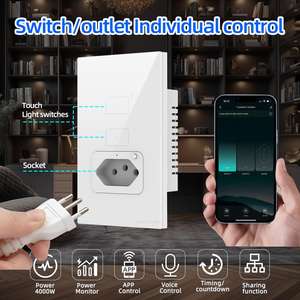 Interruptor de pared táctil Tuya de 2 botones Wifi/Zigbee, estándar brasileño, con enchufe inteligente brasileño - Product Image 2