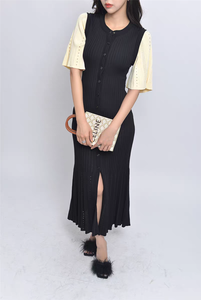 定制批发女式性感夏季针织连衣裙休闲气质圆领优雅修身短袖连衣裙长裙 - Product Image 2