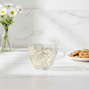 كوب زجاجي مقاوم للحرارة بتصميم بسيط وأنيق، كوب قهوة للإفطار، طقم أكواب شاي مزخرفة مع صحون - Product Image 5