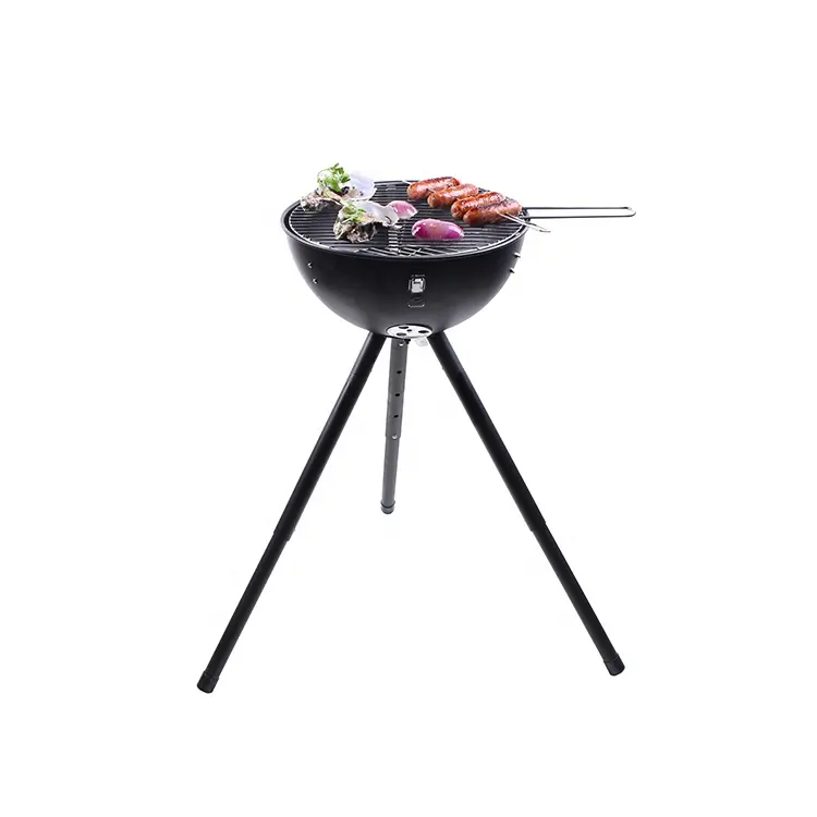 Black Powder Coated 14" Apple Shape BBQ Grill Kettle Charcoal Barbecue for 3-5 People