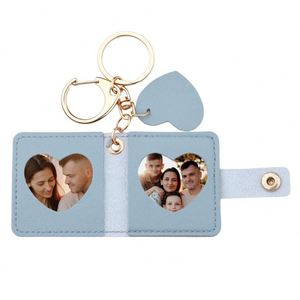 Engravable Love Heart Photo Pendant Photo Album Keychain Faux Leather Photo Keychain for Women Men Anniversary <b>Memorial</b> <b>Gifts</b> - Product Image 2