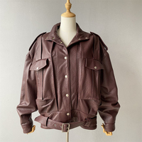 Veste de motard en cuir d'agneau véritable Jxwatcher, mode automne-hiver, motif uni, coupe ample, luxe, cuir véritable pour femmes