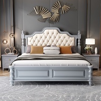 Lit double en bois massif de style américain nordique moderne de haute qualité en cuir de luxe, nouveau lit en bois massif de taille king