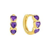 Nagosa Fashion Birthstone 925 Sterling Silver 18k Gold Vermeil Triple Heart Cubic Zirconia Huggie Hoop Boucles d'oreilles Femmes Bijoux