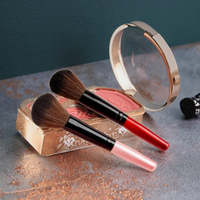 Kuas Makeup Rambut Sintetis Profesional untuk Wajah, Gaya Datar dan Miring, Gagang Plastik untuk Foundation, Perona Pipi, dan Bedak