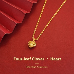 24K 금도금 속이 빈 하트 모양 목걸이, 나뭇잎 조각 펜던트, 트렌디한 링크 체인 여성용 주얼리 - Product Image 2
