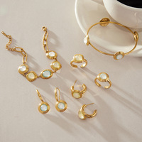 Ensemble de bijoux en résine, boucles d'oreilles, bague, bracelet, plaqué or 18 carats, acier inoxydable, résistant au ternissement, étanche, bracelet empilable pour femmes