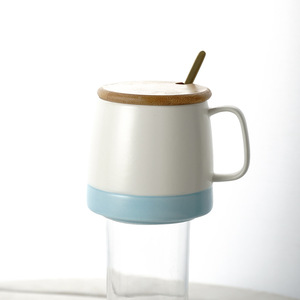 H.GravurePrint <b>Ceramic</b> <b>Mug</b> With Lid And Spoon Three Piece Set Matte Milk Glaze Solid Color Coffee Cup For Couple - Product Image 6