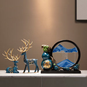 Ornement de peinture au sable en forme de gourde, motif cerf bleu, gourde porte-bonheur, décoration à sable mouvant pour la maison, le bureau, cadeau de pendaison de crémaillère - Product Image 1