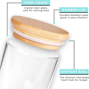 200ml 12 pezzi Set bottiglie di <span class=keywords><strong>vetro</strong></span> trasparente vasetti di stoccaggio <span class=keywords><strong>spezie</strong></span> contenitore classico con coperchio in bambù ermetico - Product Image 5