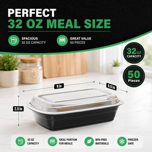 Meal Prep <b>Containers</b> with Lids 32oz Plastic Food <b>Storage</b> <b>Containers</b> 1/2/3 Compartment Lunch Boxes PP PET Plastic Box - Product Image 3