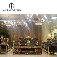 Ensemble de meubles en bois de laiton pour salon royal, canapé de luxe bleu foncé royal, prix d'usine