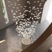 Lustre en cristal multi-têtes à hauteur réglable pour villa duplex, longue suspension LED pour salon, escalier double hauteur, en céramique dorée