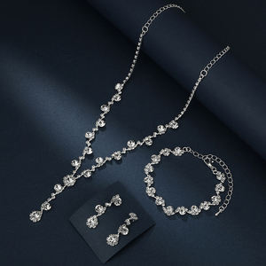 G2612 Wholesale Ensemble <span class=keywords><strong>De</strong></span> Bijoux Rhinestone Necklace Earring Bracelet Bridal Jewelry Set Women Wedding Fashion Jewelry Sets - Product Image 1