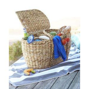 Cesta de picnic estilo bohemio de jacinto de agua y junco marino con tapa y asas, organizador de almacenamiento ecológico, venta al por mayor, Vietnam - Product Image 3