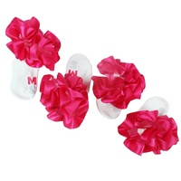 Petites chaussettes courtes pour fille, rose vif, ruban en maille, blanc, chaussettes pour jeune fille, collants mignons, chaussettes à volants
