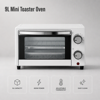 Oven Pemanggang Roti Mini Elektrik 9L 650W dengan Fungsi Timer Terprogram, Ringkas untuk Rumah Tangga dan Hotel