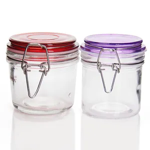 High Quality Food Grade 200ml 250ml 500ml Glass Storage Jars With Hinged Lid