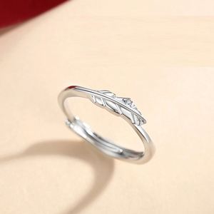 Anillos De Pareja <b>Silver</b> Plated Sparkling Zircon Zircon Feather Couple <b>Ring</b> Wedding <b>Ring</b> <b>Adjustable</b> Open Wedding Couple <b>Ring</b> - Product Image 5
