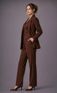 Ensemble de costume cintrée marron pour femme, élégant, trois pièces : blazer, gilet et pantalon, tenue coordonnée, vêtements de bureau formels de qualité supérieure, costume d'affaires - Product Image 5
