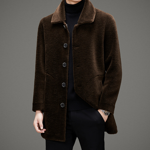 Miglior qualità monopetto Shearling Outwear in <span class=keywords><strong>pelliccia</strong></span> di pecora lungo <span class=keywords><strong>cappotto</strong></span> in camoscio da uomo per l'inverno - Product Image 3